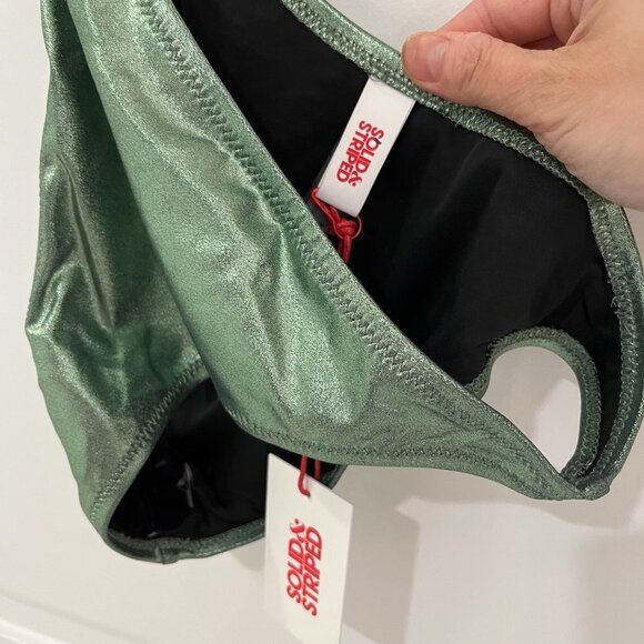NWT Solid & Striped Elsa Bikini Swim Bottom MEDIUM Metallic Green Sage - Picture 5 of 8